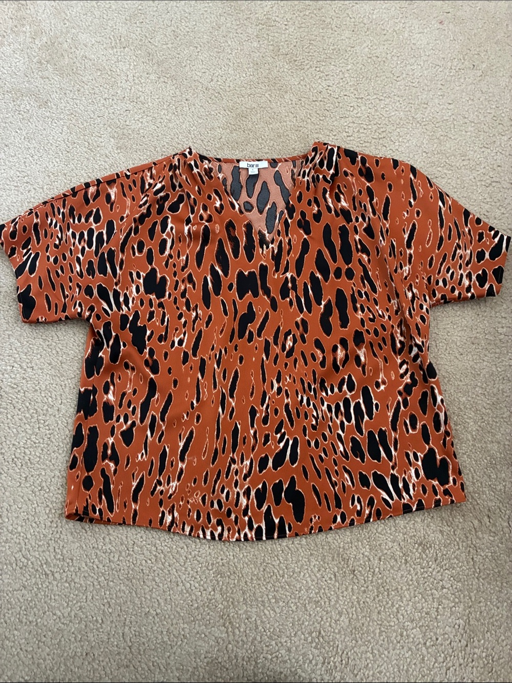 Bar III Rust and Black Animal Print V-Neck Blouse